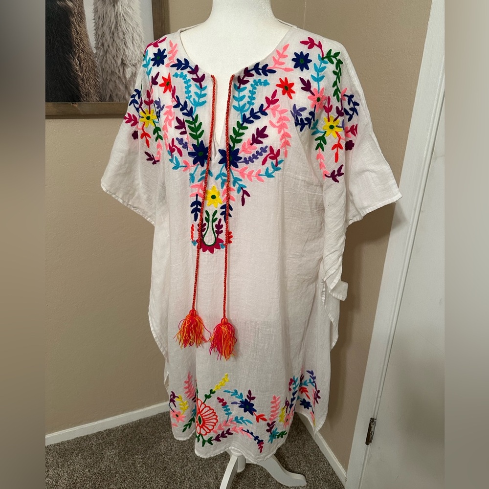 White Crocheted Multicolor Swimsuit Cover Up